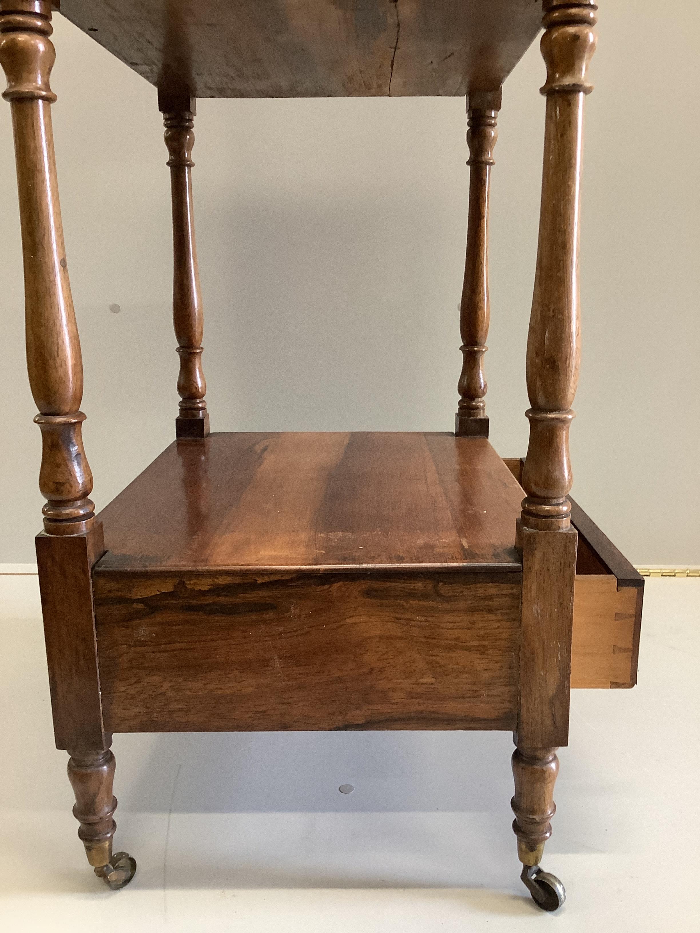 An early Victorian rosewood four tier whatnot, width 40.5cm, depth 50.5cm, height 157.5cm